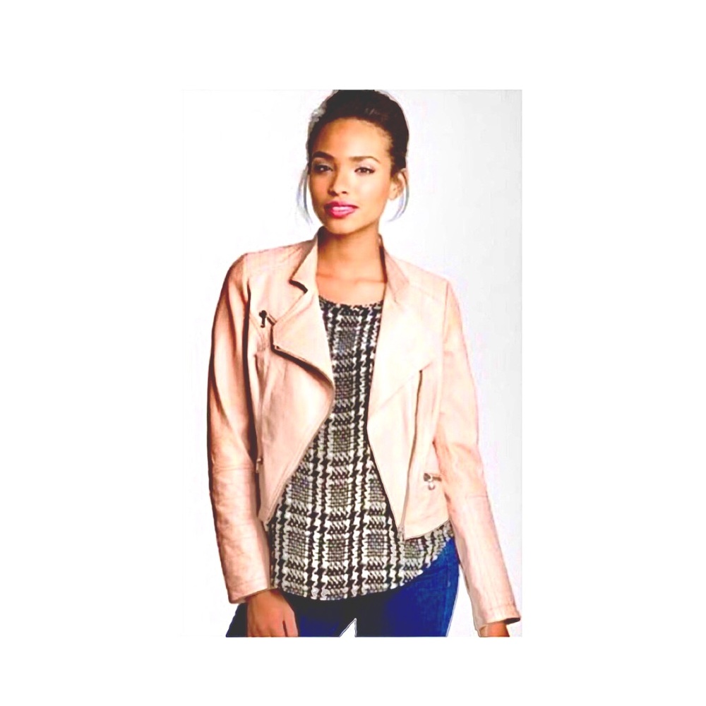 Kenna T Nude/Blush Lambskin Moto Jacket Small EUC